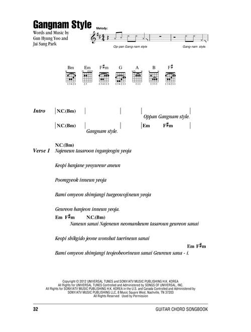 Gangnam Style - PSY (Guitar Chords-Lyrics)