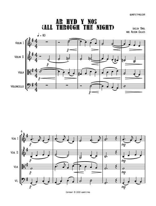 Ar Hyd Y Nos (All Through The Night) - String Quartet (Arr. Alison Gillies) - Welsh Traditional (String Quartet)