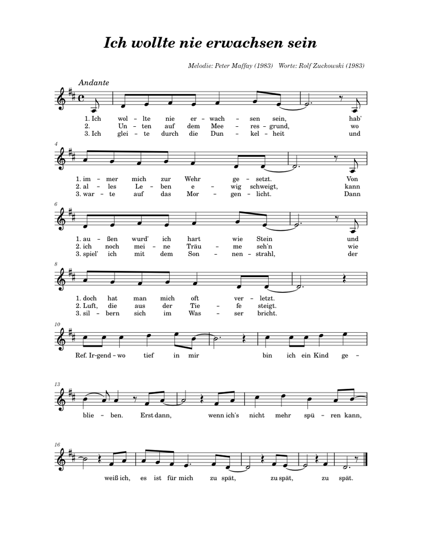 Ich wollte nie erwachsen sein Sheet