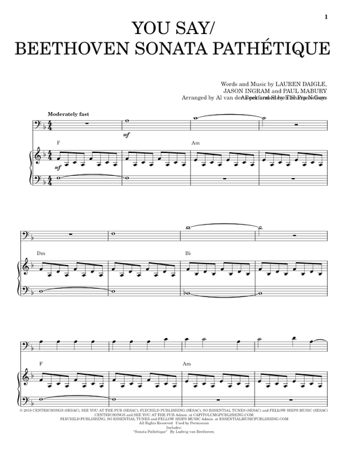 You Say / Sonata Pathétique - The Piano Guys, Lauren Daigle (Cello and Piano)