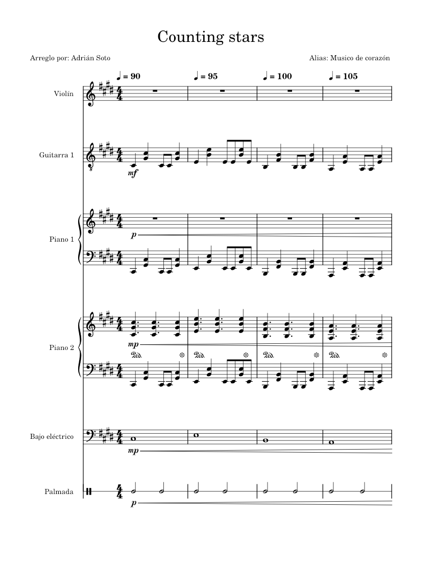 Counting Stars – OneRepublic Arreglo Sheet Music For Piano (Solo ...