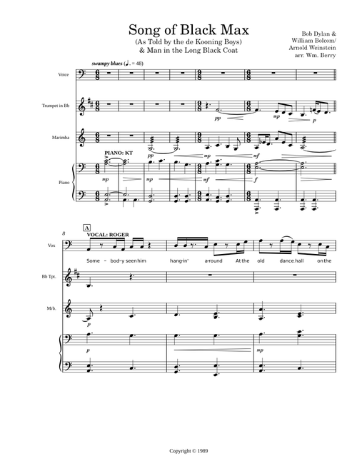 Song of Black Max/Man In The Long Black Coat – William Bolcom/Bob Dylan/arr. by William Berry