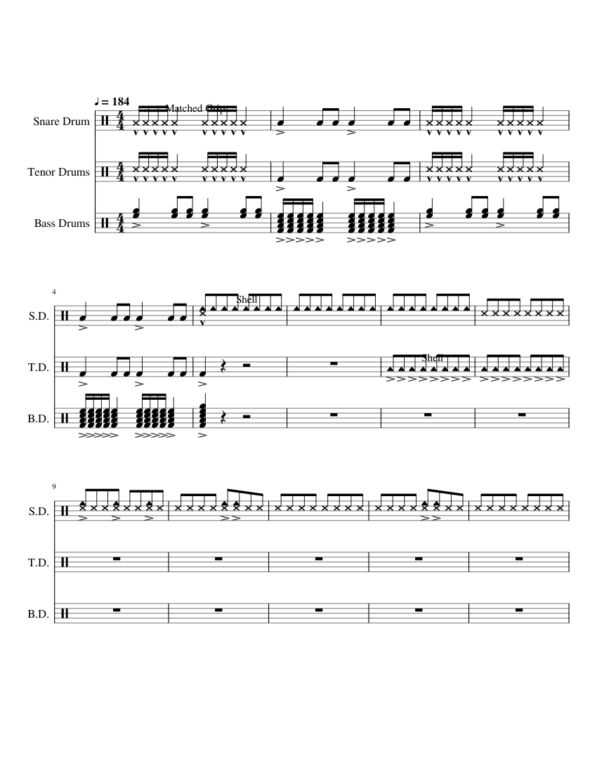 Cavaliers 2008 Drum Break Sheet music for Snare drum, Tenor drum, Bass drum (Percussion Trio
