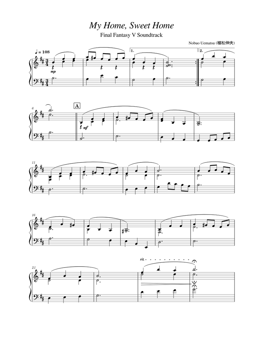 My Home, Sweet Home (はるかなる故郷) - Final Fantasy V Soundtrack
