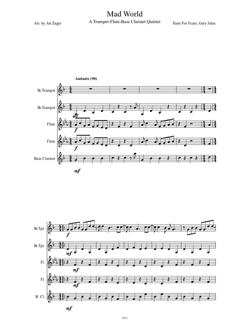 Mad World Quintet (2 trumpet, 2 flute, 1 bass clarinet)