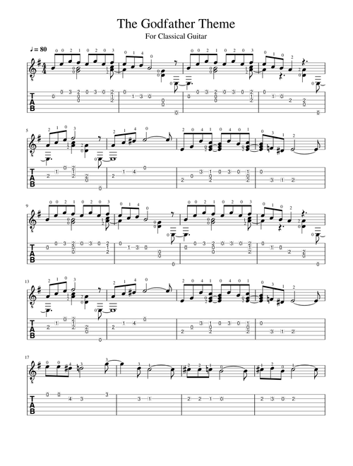 The Godfather Love Theme (for acoustic guitar) + TAB