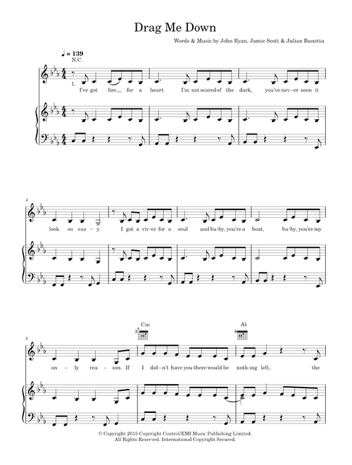 Drag Me Down - One Direction (Piano-Vocal-Guitar (Piano Accompaniment))