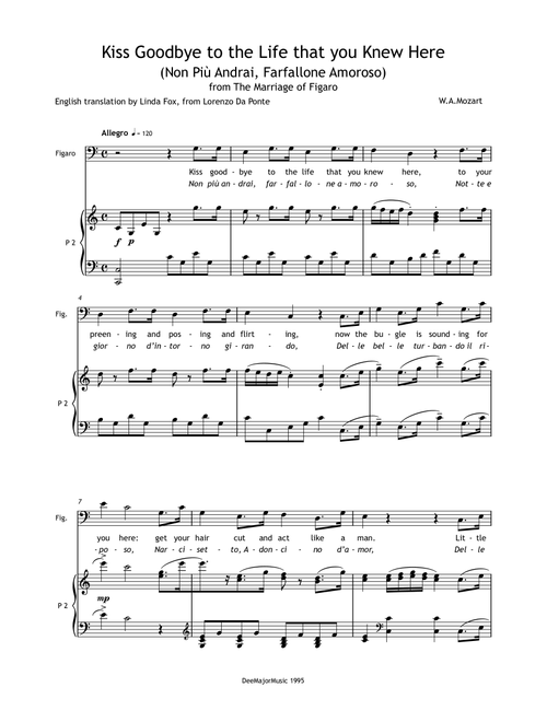 Non Piu Andrai (Kiss Goodbye to the Life that you Knew here) (Arr. Linda Fox) - WAMozart (Piano Vocal)