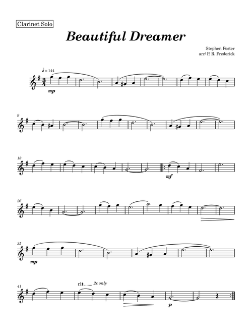 Beautiful Dreamer (Arr. P. R. Frederick) - Stephen Foster (Clarinet Solo)