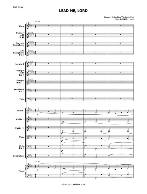 Lead me, Lord - for Beginner Orchestra. (Arr. L. Müller) - Samuel Sebastian Wesley (Large Ensemble)