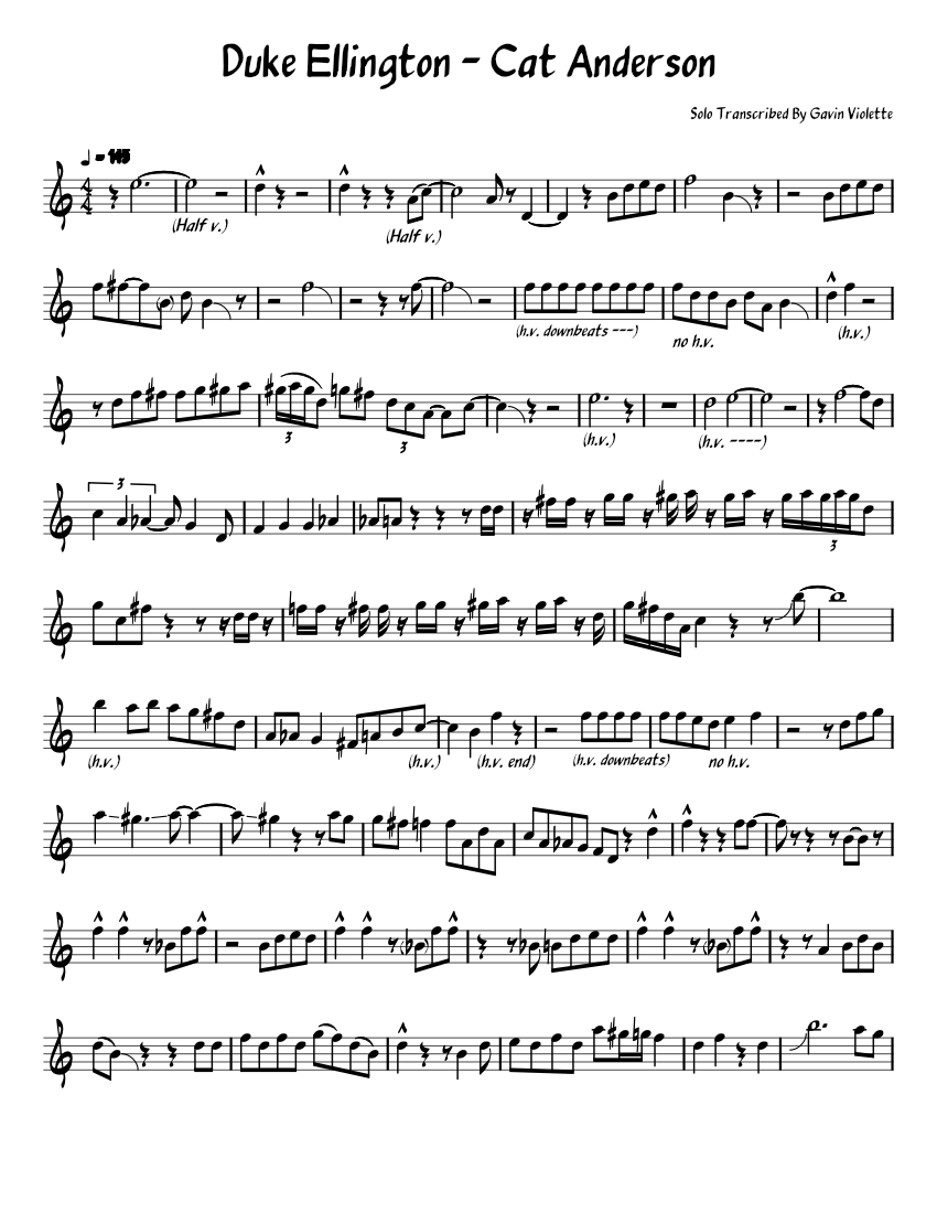 Duke Ellington - Cat Anderson (B♭ Trumpet Solo) Sheet Music for