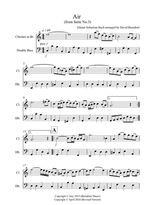 Air on a G String for Clarinet and Double Bass Duet (Arr. David Burndrett) - Johann Sebastian Bach (Instrumental Duet)