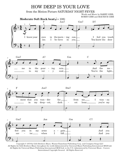 How deep is your love - Bee Gees (Easy Piano)