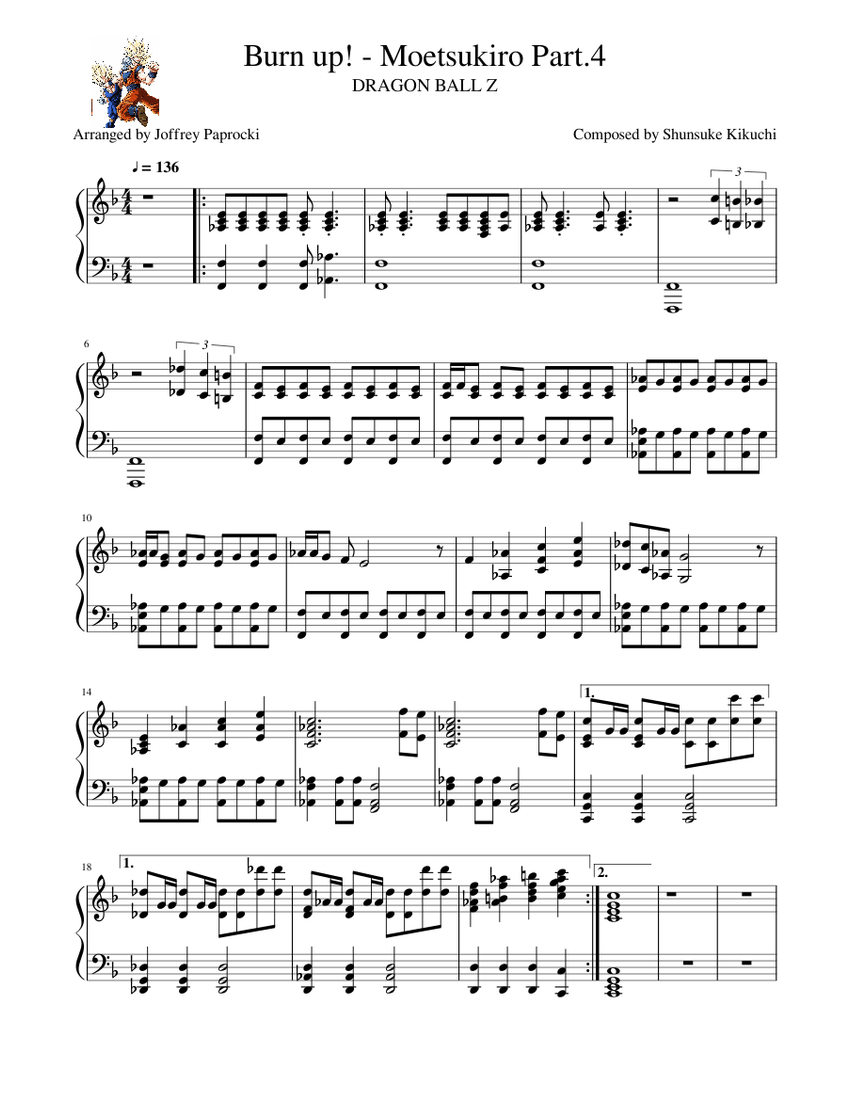 Burn up!! Dragon Ball Z Sheet Music for Piano (Solo) | MuseScore.com