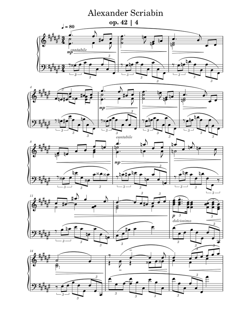 Op.42 | 4 – Alexander Scriabin Sheet Music for Piano (Solo