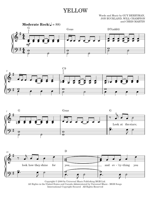 Yellow - Coldplay (Easy Piano)