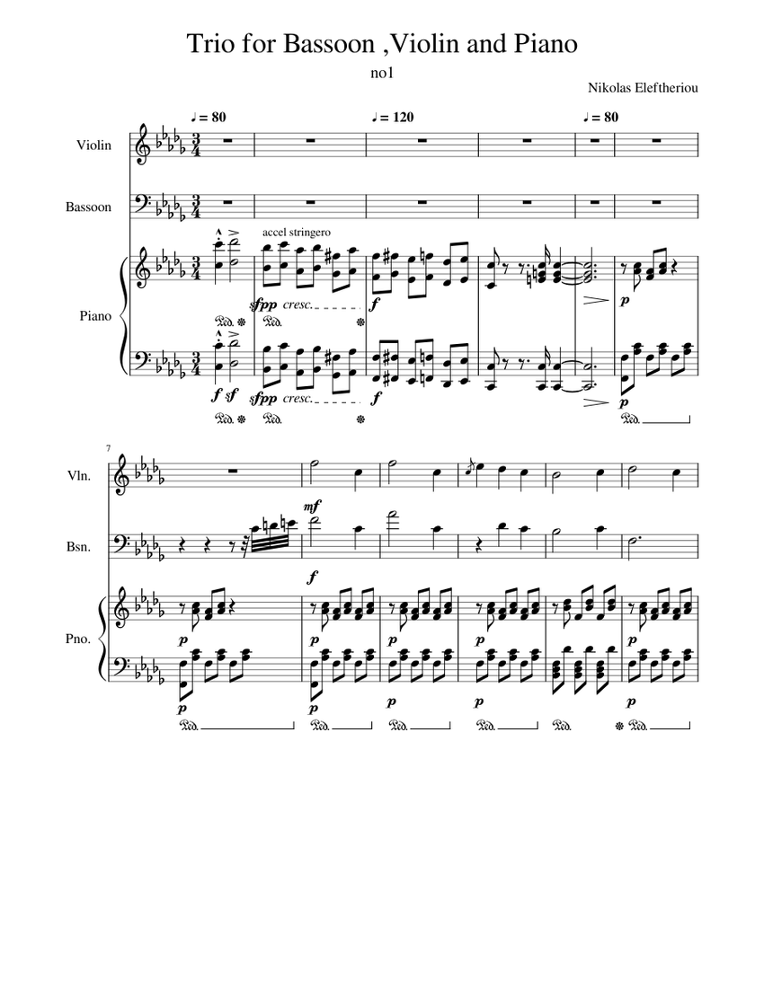 Trio for Bassoon ,Violin and Piano op 1 Nikolas Eleftheriou Sheet music for Piano, Bassoon