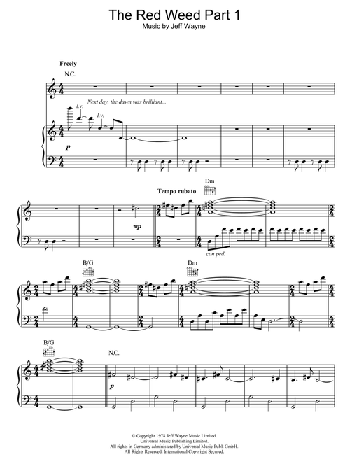 The Red Weed (Part 1) (from War Of The Worlds) - Jeff Wayne (Piano-Vocal-Guitar (Piano Accompaniment))
