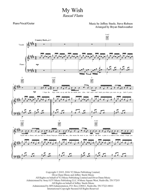 My Wish (Arr. Bryan Starkweather) - Rascal Flatts (Piano-Vocal-Guitar (Piano Accompaniment))