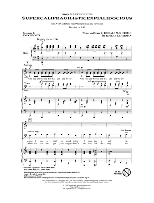 Supercalifragilisticexpialidocious (from Mary Poppins) (arr. John Leavitt) - Julie Andrews (Choral, SATB)