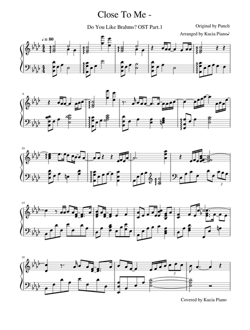 Close To Me | Do You Like Brahms? OST |韓劇 你喜歡布拉姆斯嗎| Piano Cover|Piano Sheet