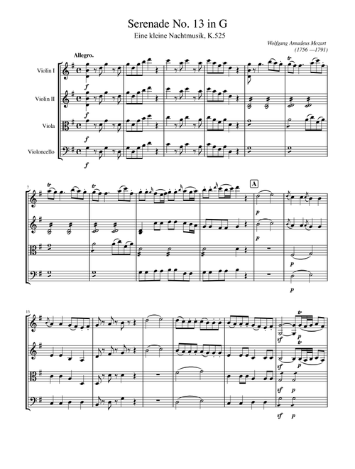 Mozart - Serenade No.13 in G,Eine Kleine Nachtmusik,K.525,Complete Original (Arr. poon) - Wolfgang Amadeus Mozart (String Quartet)