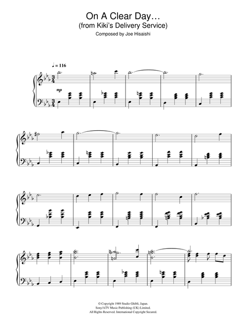 Kiki's Delivery Service (On A Clear Day...) - Joe Hisaishi (Piano Solo)