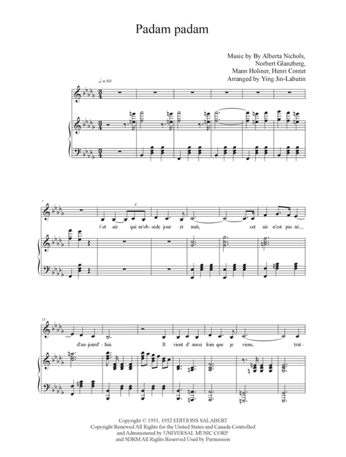Padam Padam (Arr. Ying Jin-Labutin) - Edith Piaf (Piano Vocal)