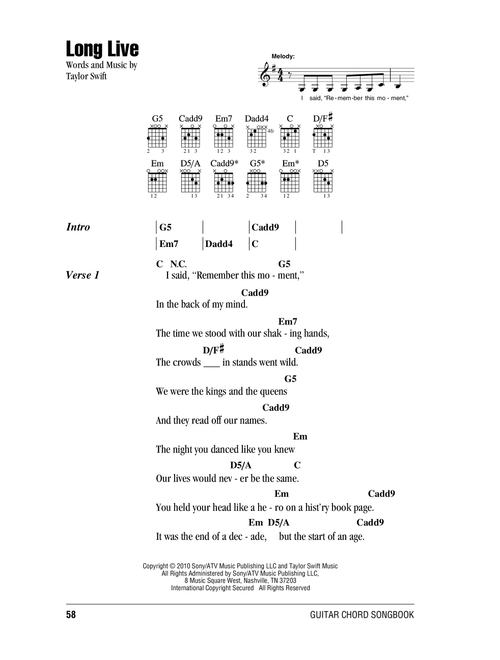Long Live - Taylor Swift (Guitar Chords-Lyrics)
