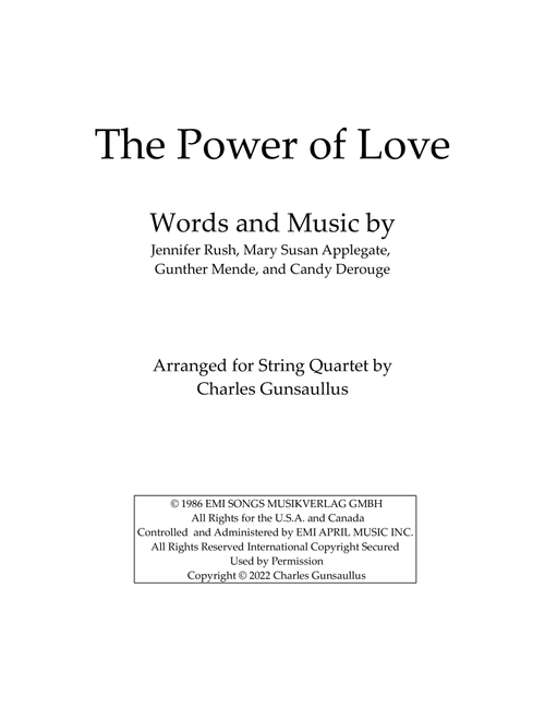 The Power Of Love (Arr. Charles Gunsaullus) - Celine Dion (String Quartet)