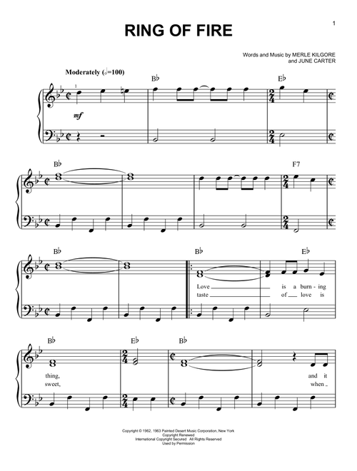 Ring Of Fire - Johnny Cash (Very Easy Piano)