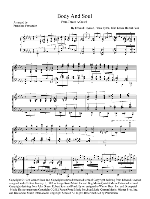 Body And Soul (Arr. Francisco Fernandez) - Tony Bennett & Amy Winehouse (Piano Solo)