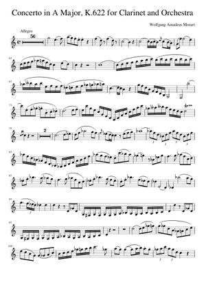 Mozart's Clarinet Concerto in A major for Bb clarinet Sheet Music