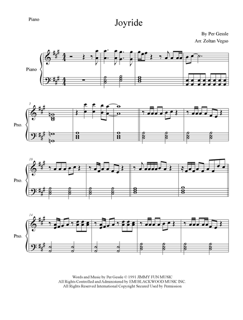 Joyride (Arr. Zoltan Vegso) - Roxette (Piano Solo)