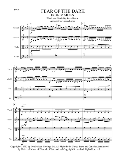 Fear Of The Dark (Arr. Gre Lopez) - Iron Maiden (String Quartet)