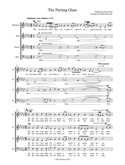 The Parting Glass (Arr. Elliot Rentoul) - Traditional Irish (Choral, SATB)
