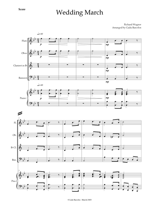 Wedding March (Wagner) Woodwing Quartet Piano (Arr. Cadu Barcelos) - Richard Wagner (Woodwind Ensemble)