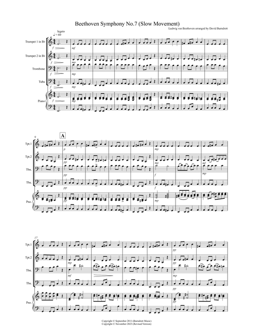 Beethoven Symphony No.7 (slow movement) for Brass Quartet (Arr. David Burndrett) - Ludwig van Beethoven (Brass Ensemble)