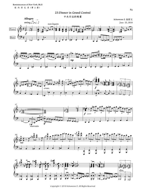 Reminiscences of New York,Bk.2,No.23:Dinner in Grand Central - Schuwenn Z. (Piano Solo)