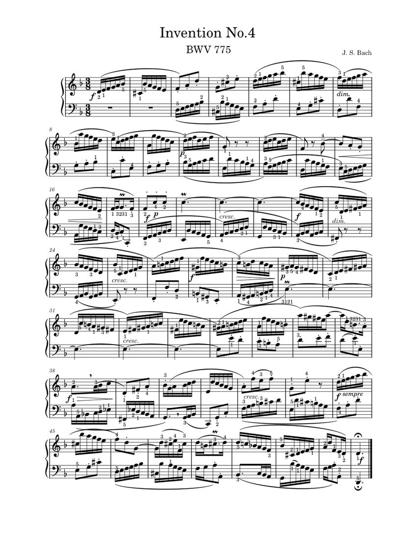Invention No.4 BWV 775 - J. S. Bach Sheet Music for Piano (Solo