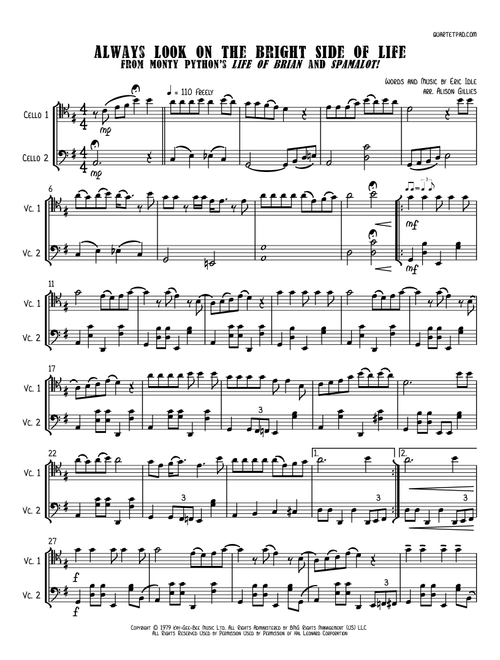 Always Look On The Bright Side Of Life (Arr. Alison Gillies) - Monty Python (Cello Duet)