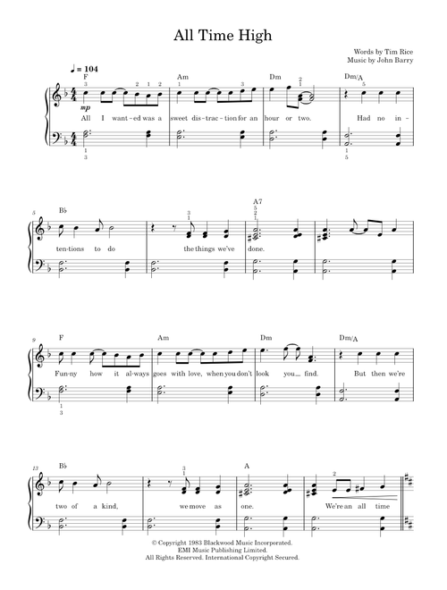 All Time High - Rita Coolidge (Piano-Vocal-Guitar (Piano Accompaniment))