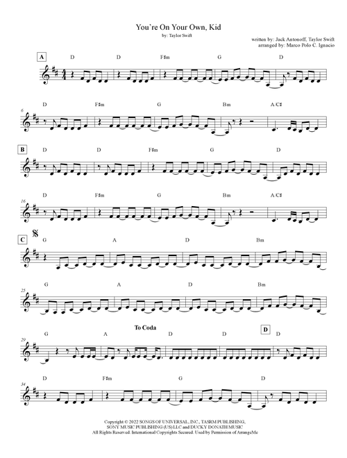 You're On Your Own, Kid (Arr. Marco Polo C. Ignacio) - Taylor Swift (Lead Sheet - Fake Book)