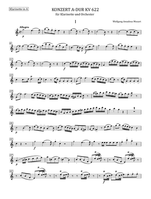 Mozart - Clarinet Concerto in A major, K.622 - For B Flat Clarinet Solo - Original (Arr. poon) - Wolfgang Amadeus Mozart (Clarinet Solo)