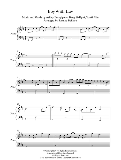 Boy With Luv (Arr. Roxana Belibou) - BTS (Easy Piano)