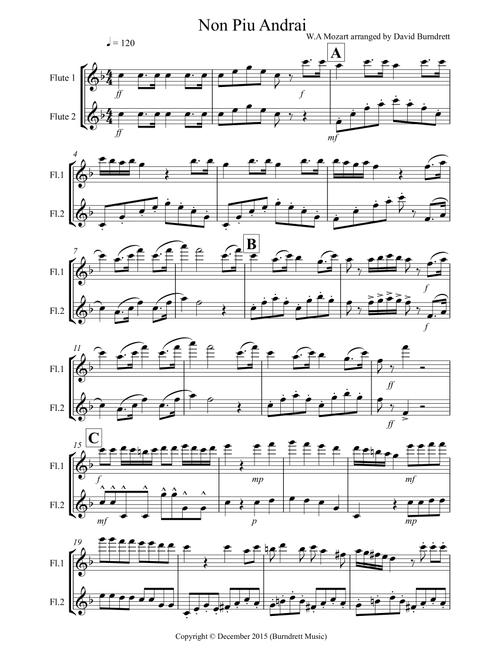 Non Più Andrai for Flute Duet (Arr. David Burndrett) - W.A Mozart (Flute Solo)