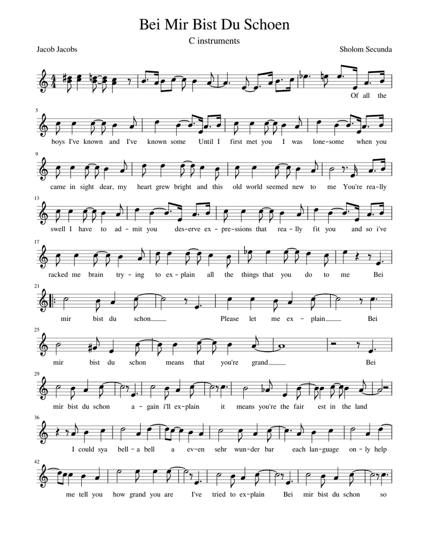 Bei Mir Bist Du Schoen_C Sheet music for Piano (Solo)