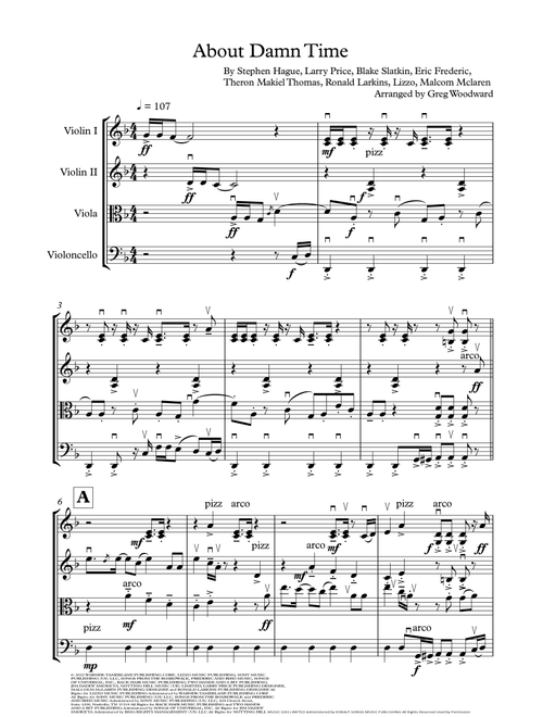 About Damn Time (Arr. Greg Woodward) - Lizzo (String Quartet)
