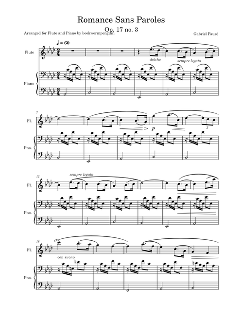 Romance Sans Paroles, Op. 17 No. 3 – Gabriel Fauré, Flute and Piano arrangement