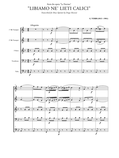 "Libiamo ne' lieti calici" (Brindisi) for Brass Quintet (Arr. Diego Marani) - G. Verdi (Brass Ensemble)